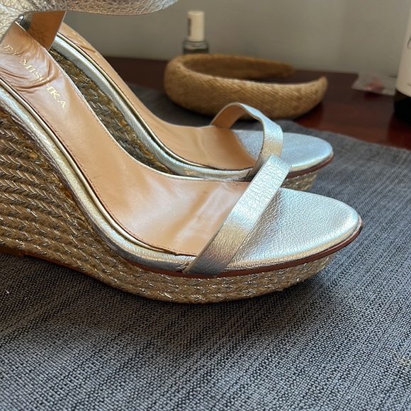 Platinum Leather Espadrilles Wedge Sandals - Picture 9 of 11